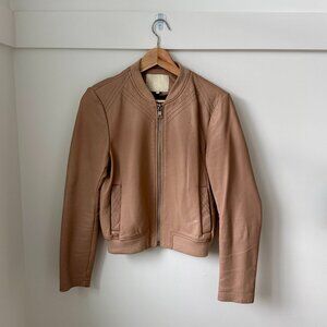 Maje Baby Bomber Jacket in Dusty Rose Lambskin Leather